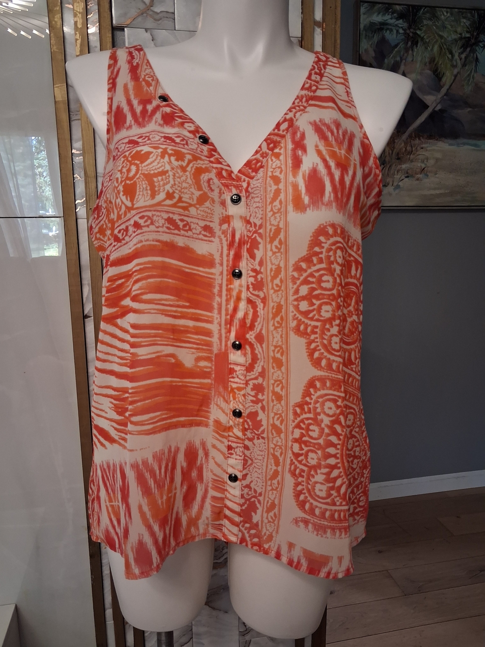 Maurices Orange and Cream V-Neck Button Front Camisole